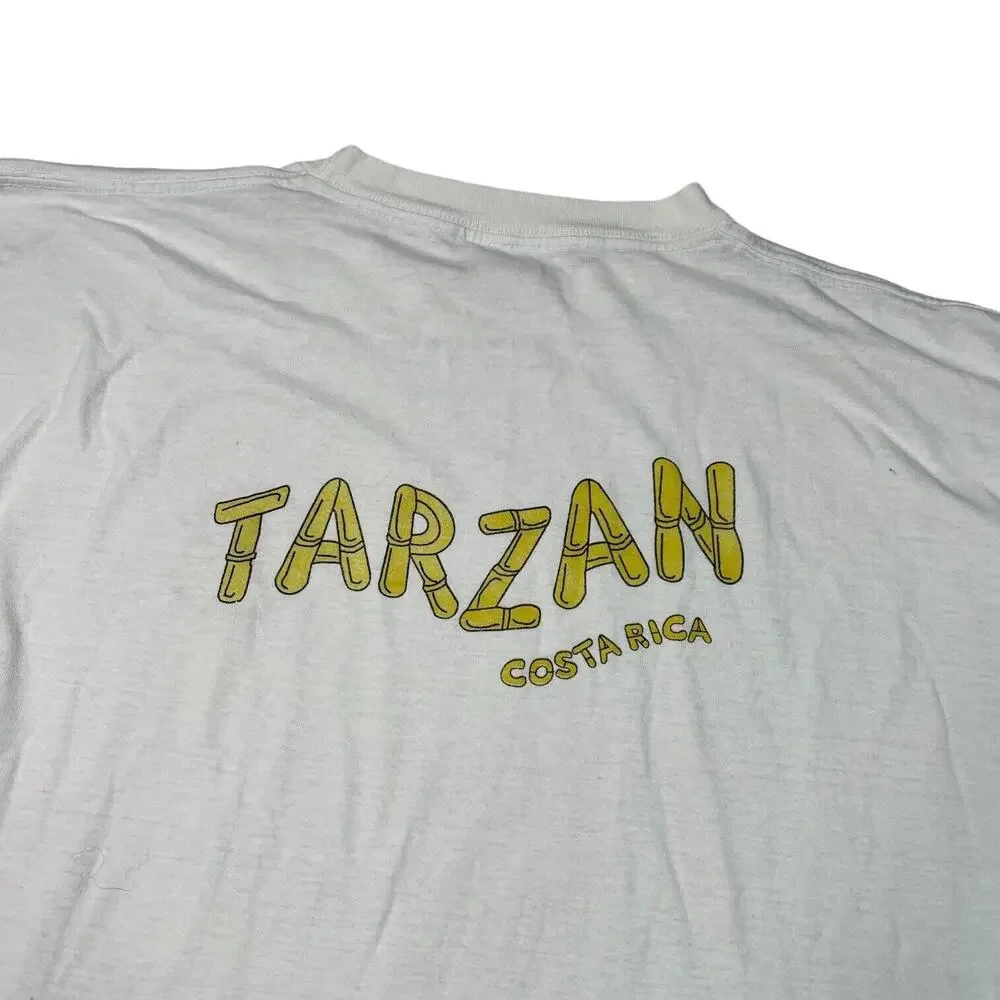 Vintage Y2K Tarzan Costa Rica Waterfalls Canopy Tour Tee T-Shirt White Adult XL